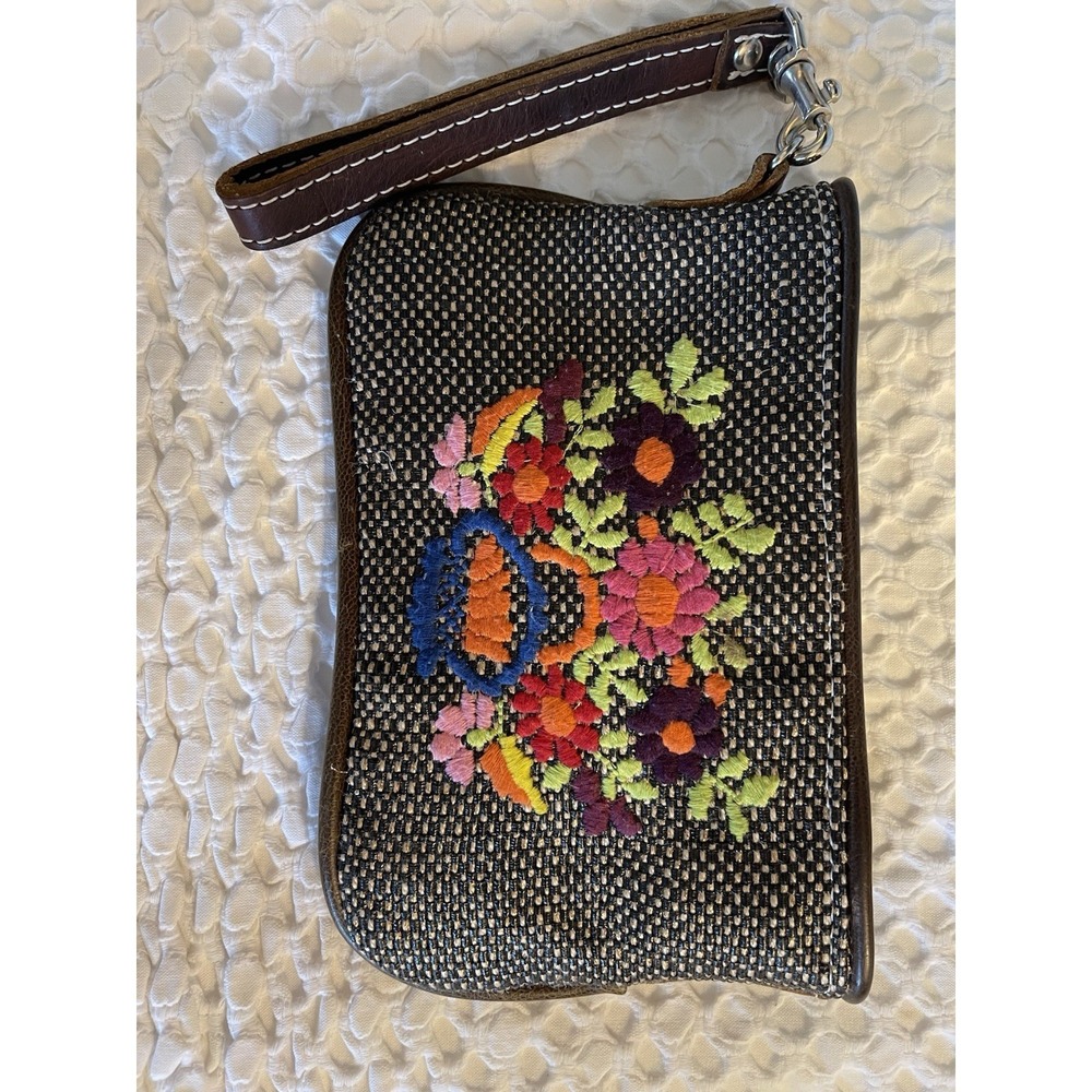 Consuela Embroidered Floral Wristlet Tweed Leopard Boho Funky Retired - Picture 9 of 12